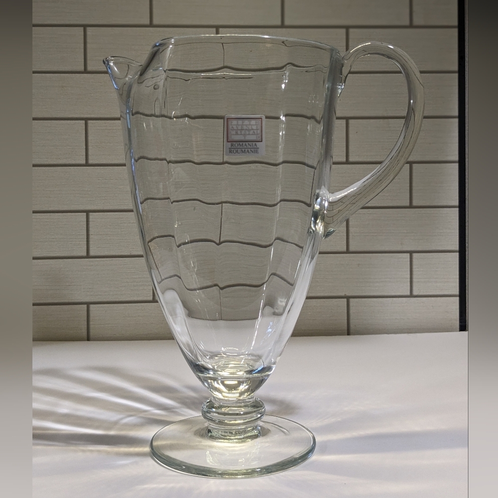Large Crystal Footed Pitcher *Never Used* By Fifth Avenue Ltd Made In Romania